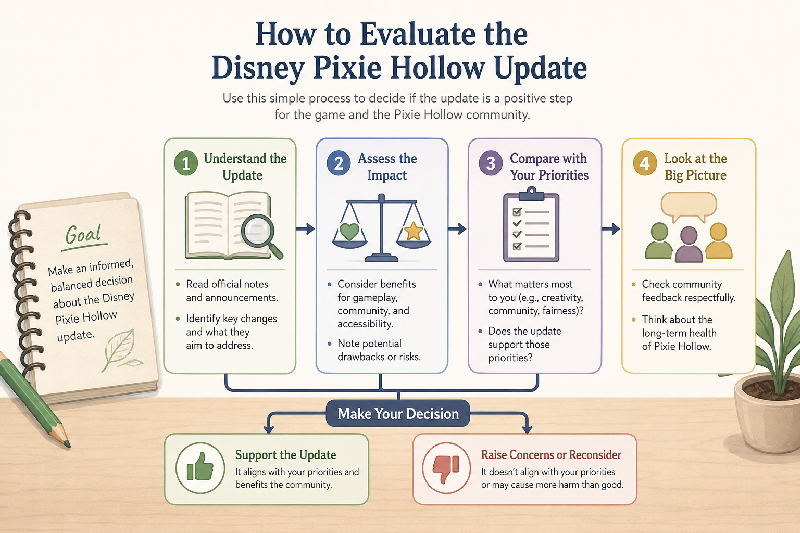 disney pixie hollow update decision flow infographic