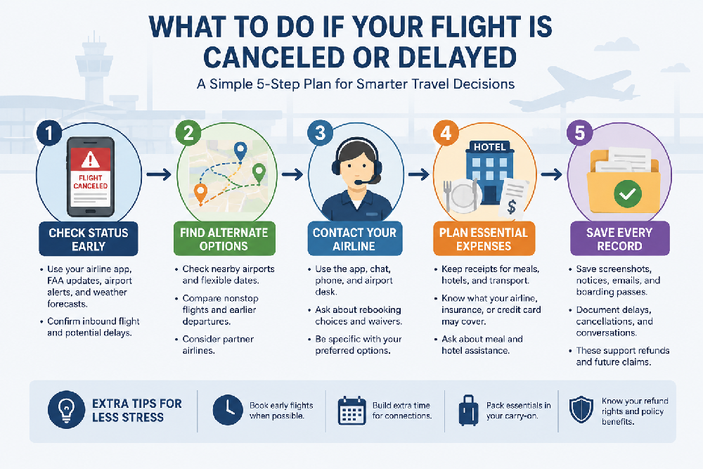flight cancellation and delay decision flow infographic
