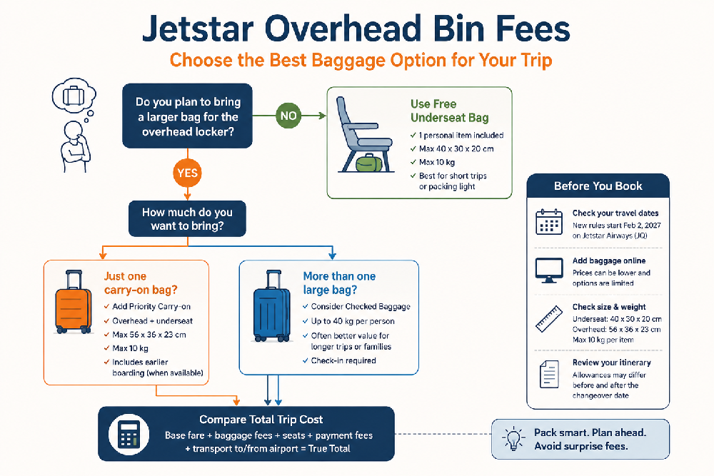 jetstar overhead bin fees decision flow infographic