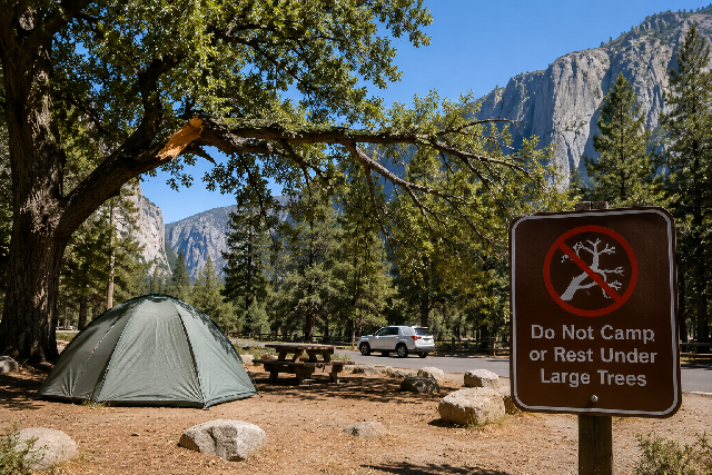 sudden tree branch breaking yosemite supporting editorial illustration